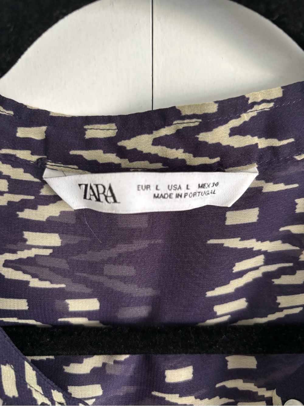 Zara Sheer Navy Patterned Tunic Large - Picture 3 of 13